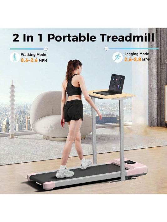Walking Pad Treadmill, under Desk Treadmill for Home Office, Small Portable Pink Walking Treadmill 300 Lbs Capacity, 2 in 1 Small Space Desk Treadmill with APP, Remote Control