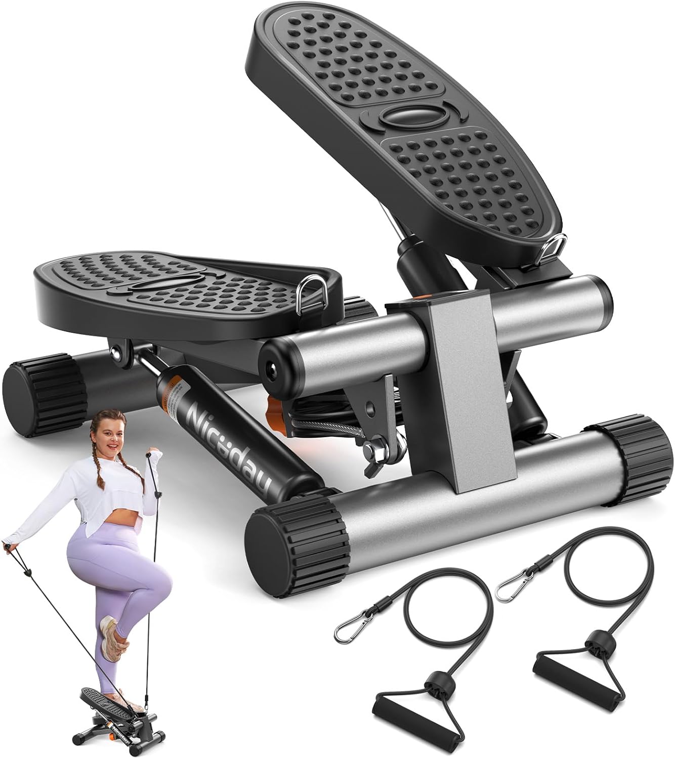 Steppers for Exercise, Mini Stair Stepper with Resistance Bands at Home Workout Equipment with 300LBS Loading Capacity, Hydraulic Fitness Stepper with LCD Monitor