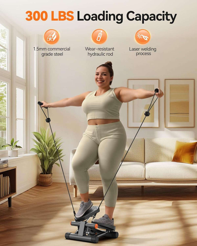 Steppers for Exercise, Mini Stair Stepper with Resistance Bands at Home Workout Equipment with 300LBS Loading Capacity, Hydraulic Fitness Stepper with LCD Monitor - Blend Bazaar