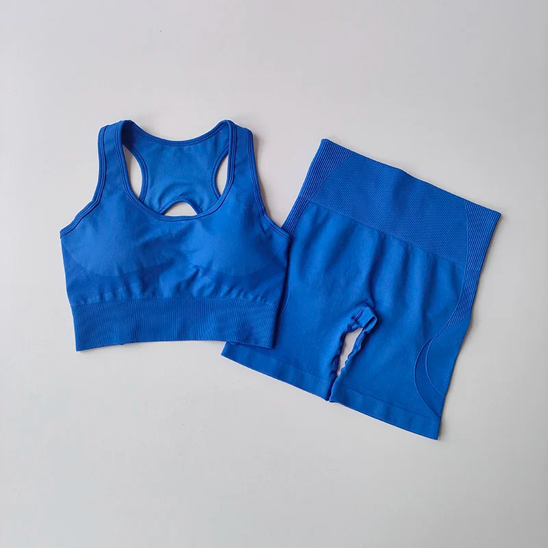 2 PCS Women'S Seamless Yoga Set Sexy Sport Bra High Waist Sports Shorts Gym Fitness Sleeveless Workout Suit Sporstwear