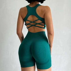 2 PCS Women'S Seamless Yoga Set Sexy Sport Bra High Waist Sports Shorts Gym Fitness Sleeveless Workout Suit Sporstwear - Blend Bazaar