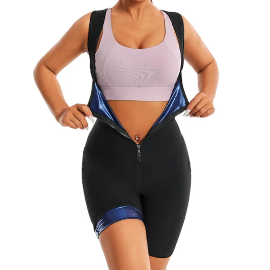 3 in 1 Gym Full Body Jumpsuit Fitness Sauna Suits for Women Weight Loss Bodysuits Slimming Vest Shorts Workout Waist Trainer