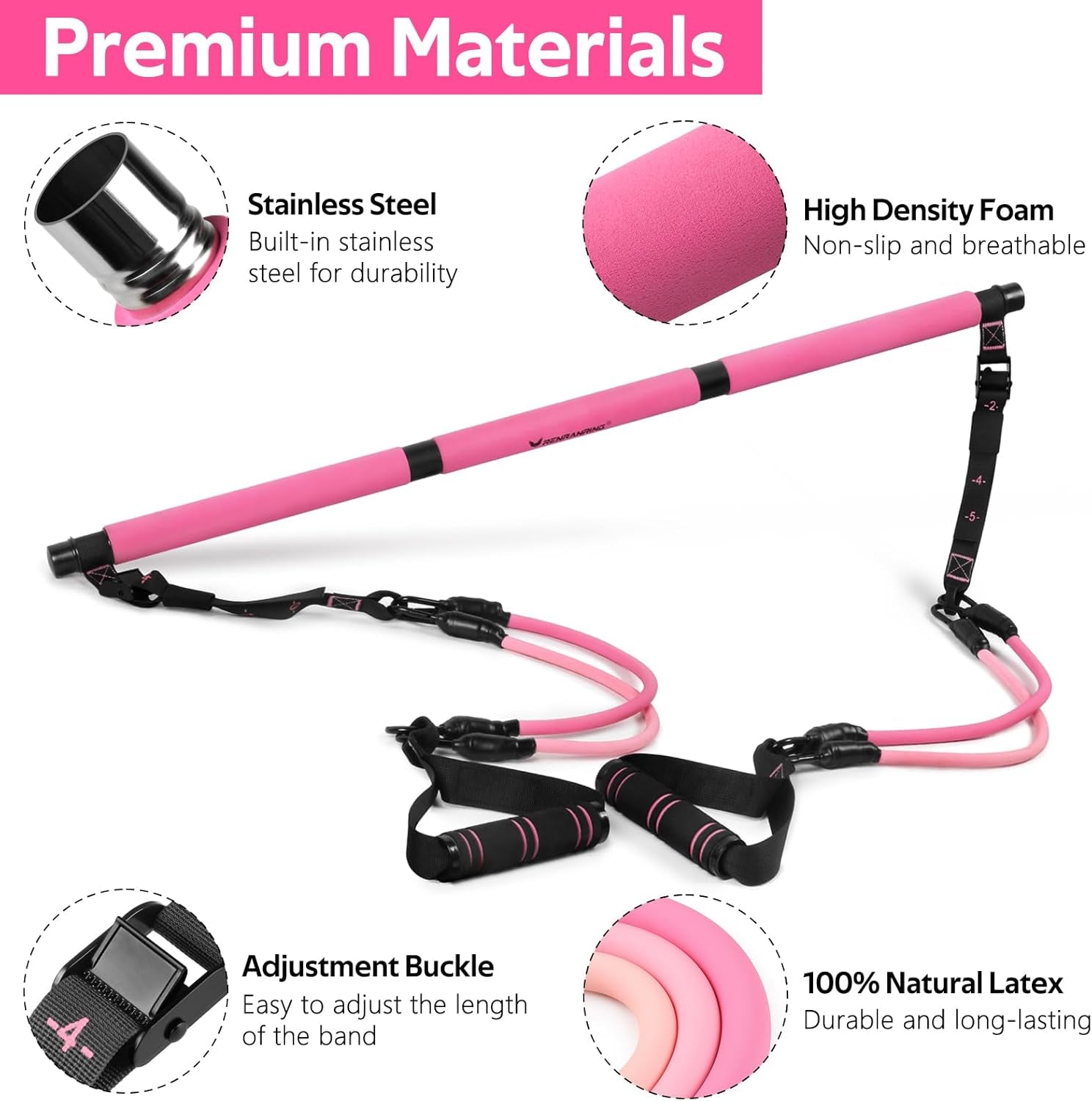 Pilates Bar Kit with Resistance Bands, Multifunctional Pilates Bar for Women & Men with Heavy-Duty Metal Adjustment Buckle, Pilates Home Equipment for Full Bodyworkouts