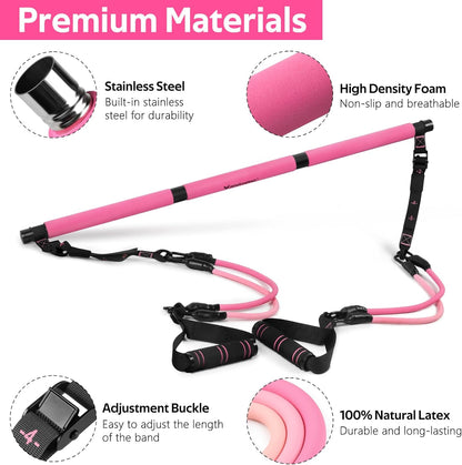 Pilates Bar Kit with Resistance Bands, Multifunctional Pilates Bar for Women & Men with Heavy-Duty Metal Adjustment Buckle, Pilates Home Equipment for Full Bodyworkouts