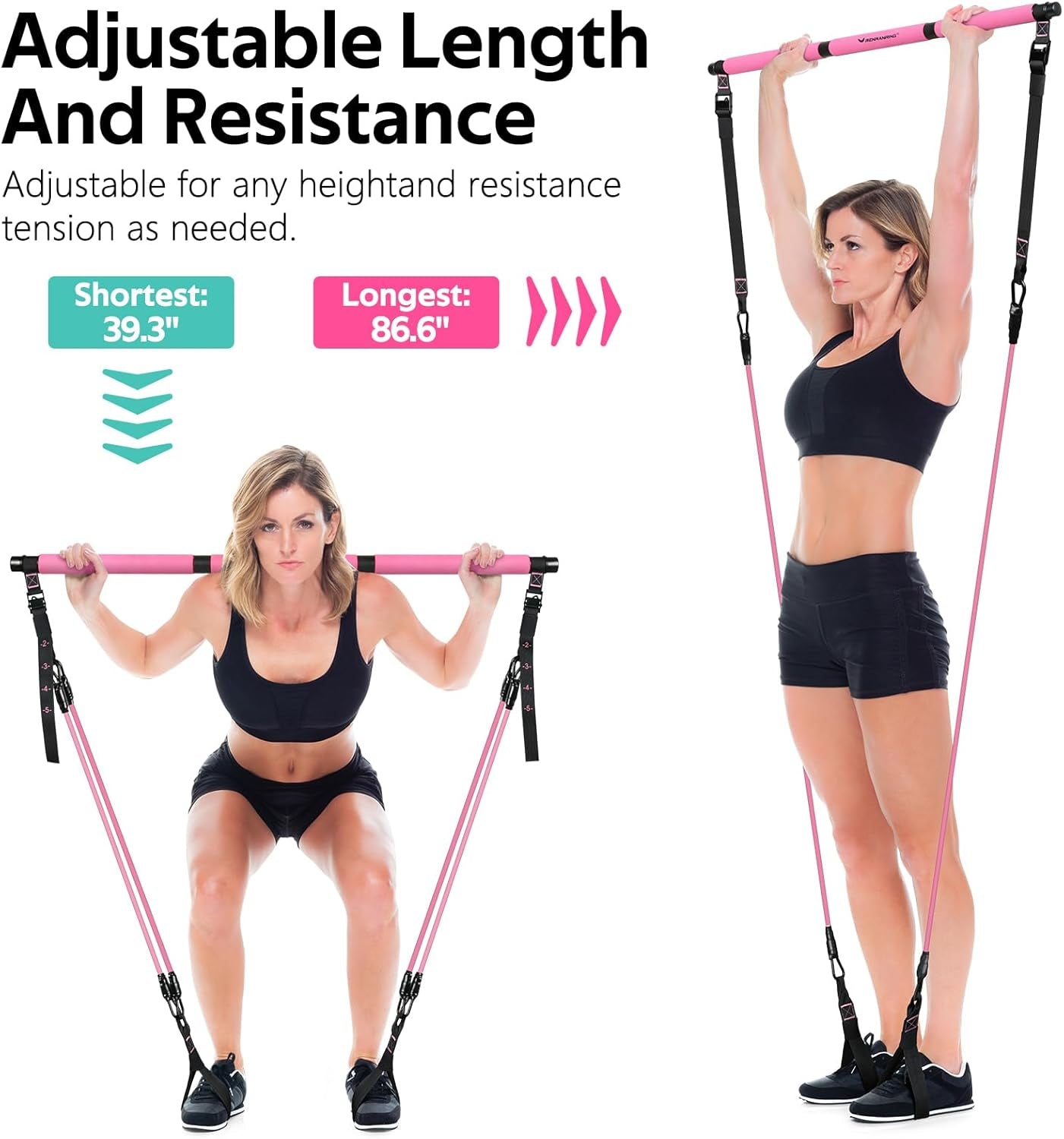 Pilates Bar Kit with Resistance Bands, Multifunctional Pilates Bar for Women & Men with Heavy-Duty Metal Adjustment Buckle, Pilates Home Equipment for Full Bodyworkouts