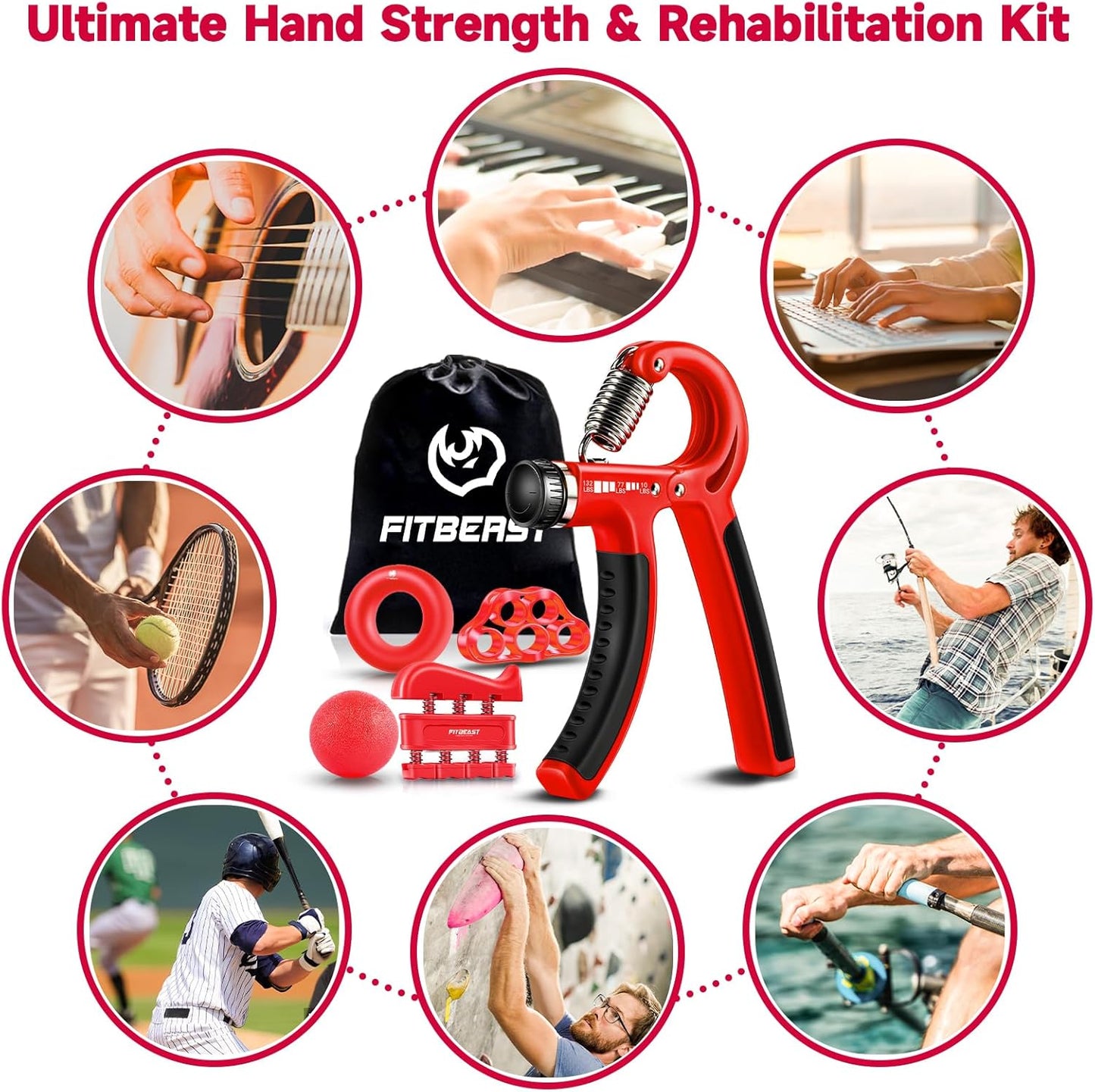 Grip Strengthener Forearm Strengthener Hand Grips Strengthener Kit - 5 Pack Adjustable Resistance