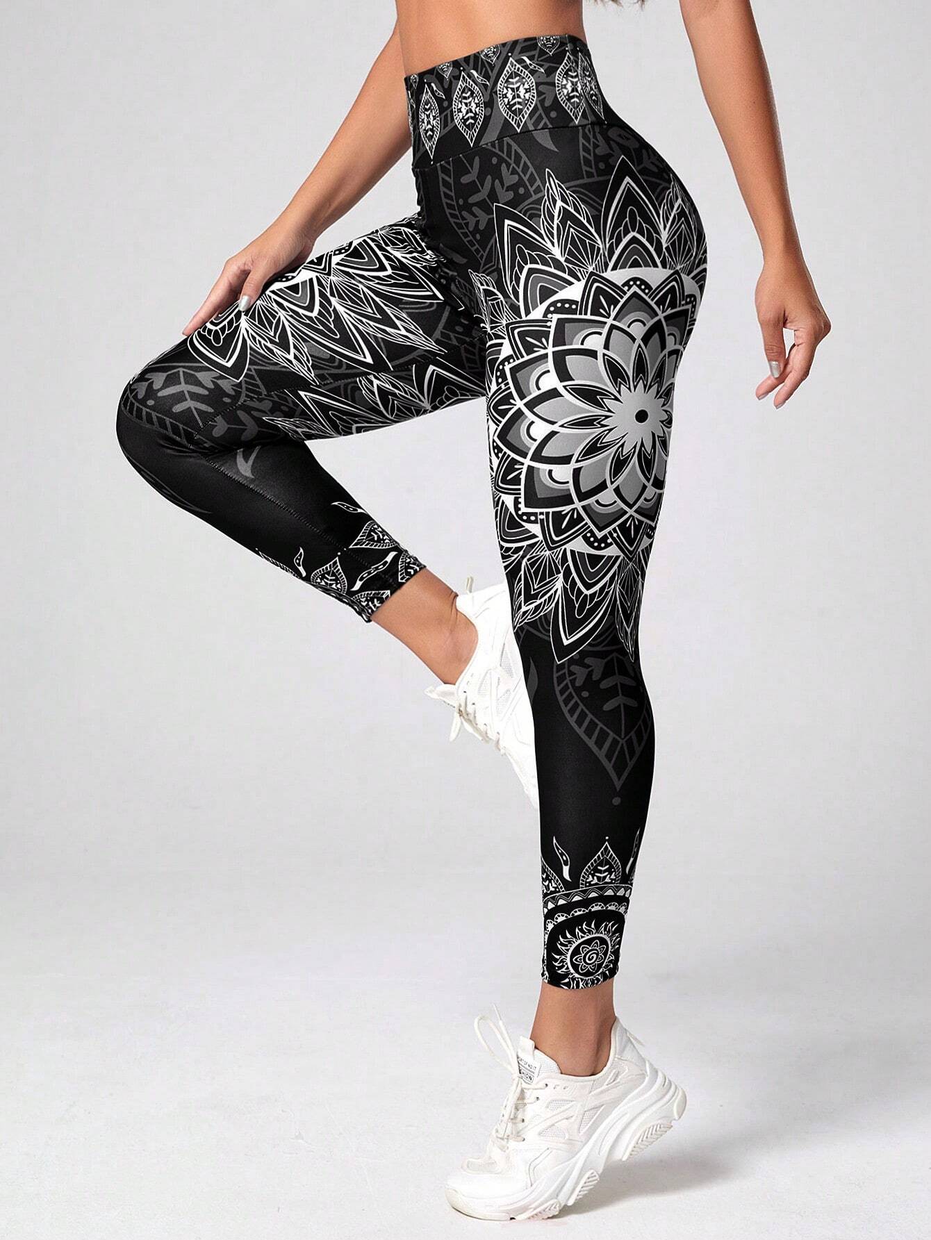 Sport Studio Mandala Print 7/8 Yoga Leggings Wideband Waist Gym Leggings