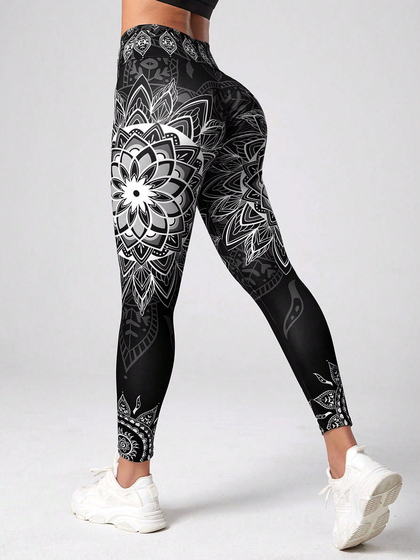 Sport Studio Mandala Print 7/8 Yoga Leggings Wideband Waist Gym Leggings