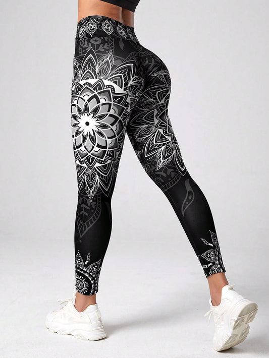 Sport Studio Mandala Print 7/8 Yoga Leggings Wideband Waist Gym Leggings