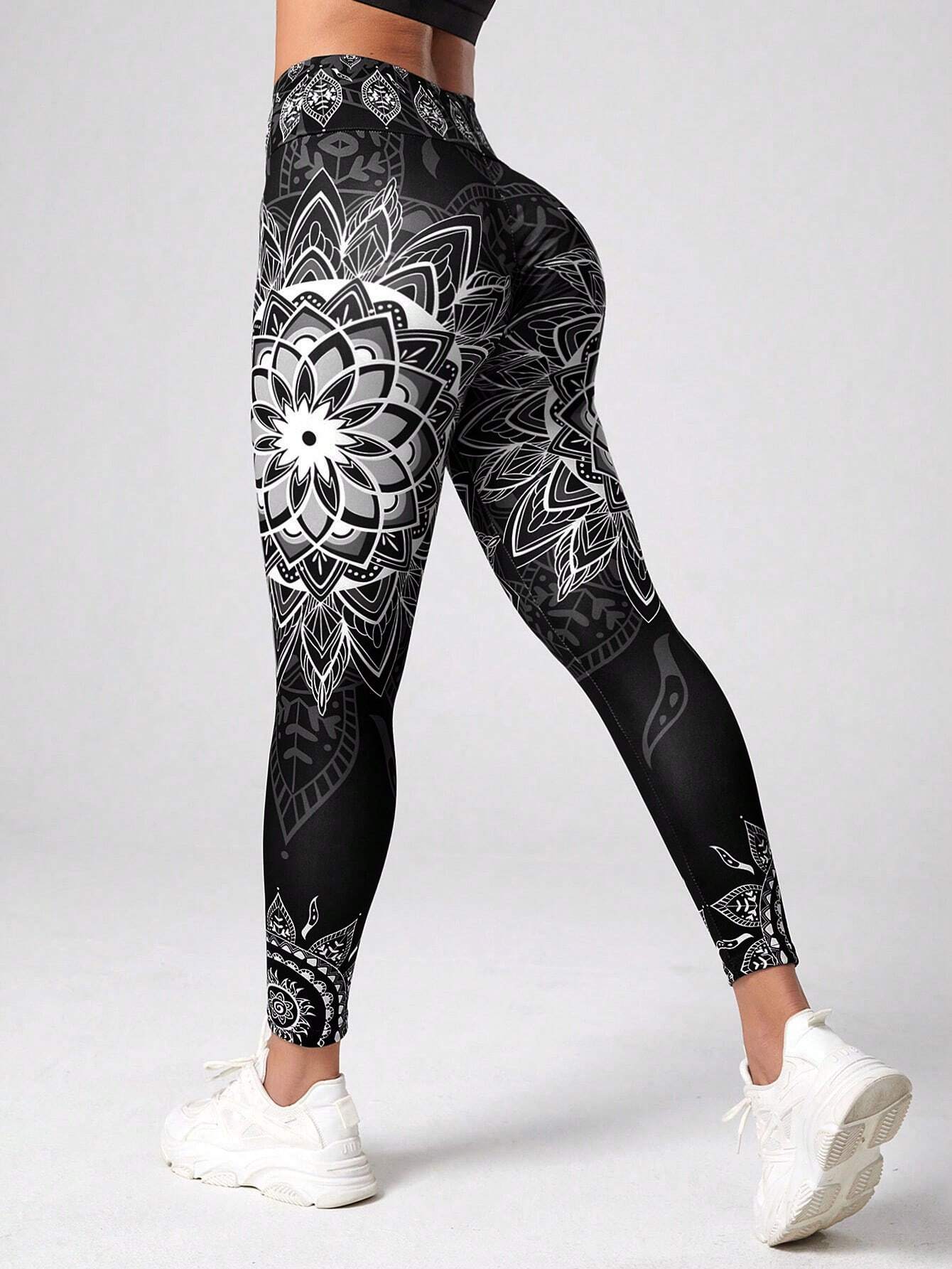 Sport Studio Mandala Print 7/8 Yoga Leggings Wideband Waist Gym Leggings