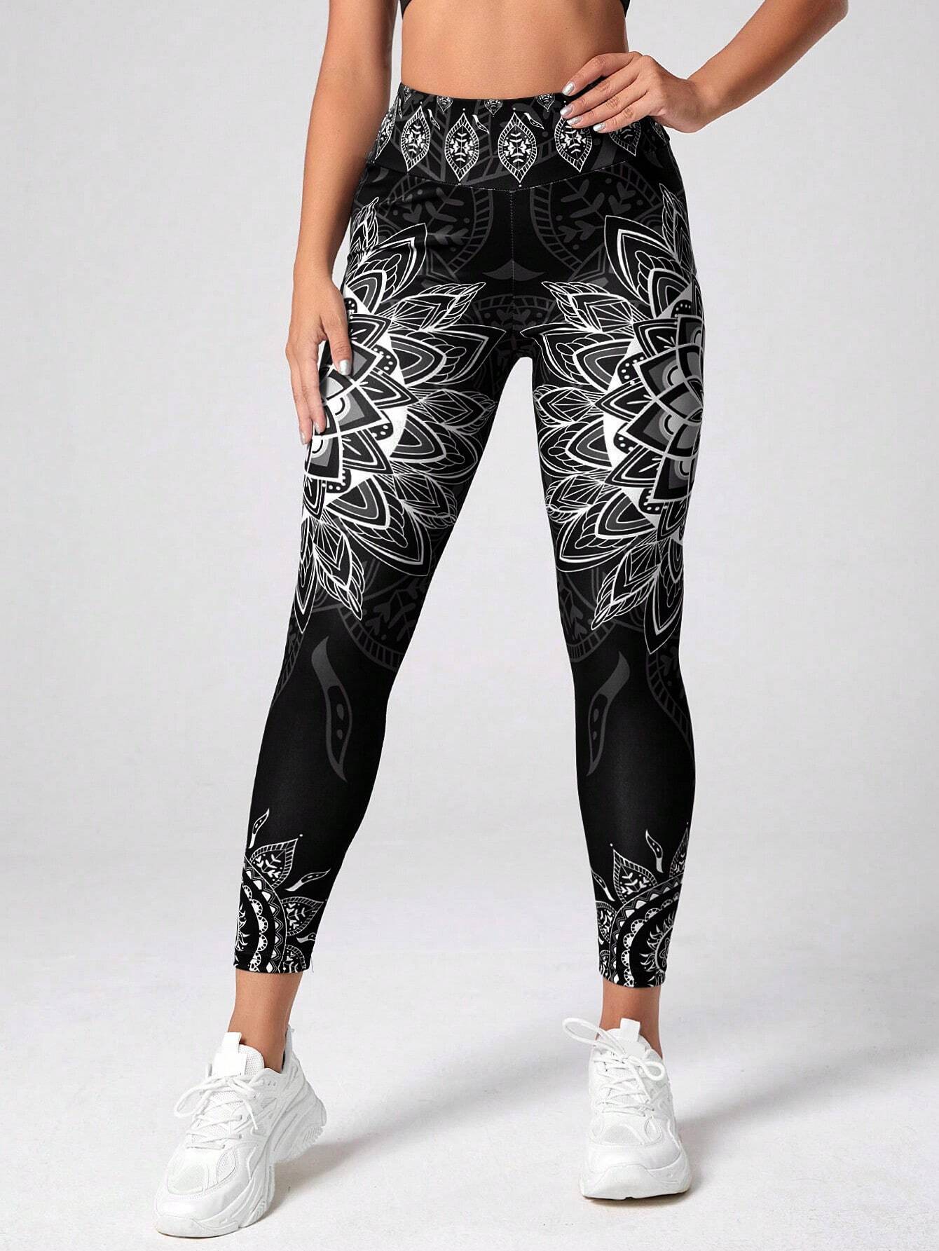 Sport Studio Mandala Print 7/8 Yoga Leggings Wideband Waist Gym Leggings