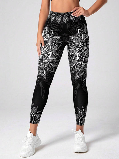 Sport Studio Mandala Print 7/8 Yoga Leggings Wideband Waist Gym Leggings