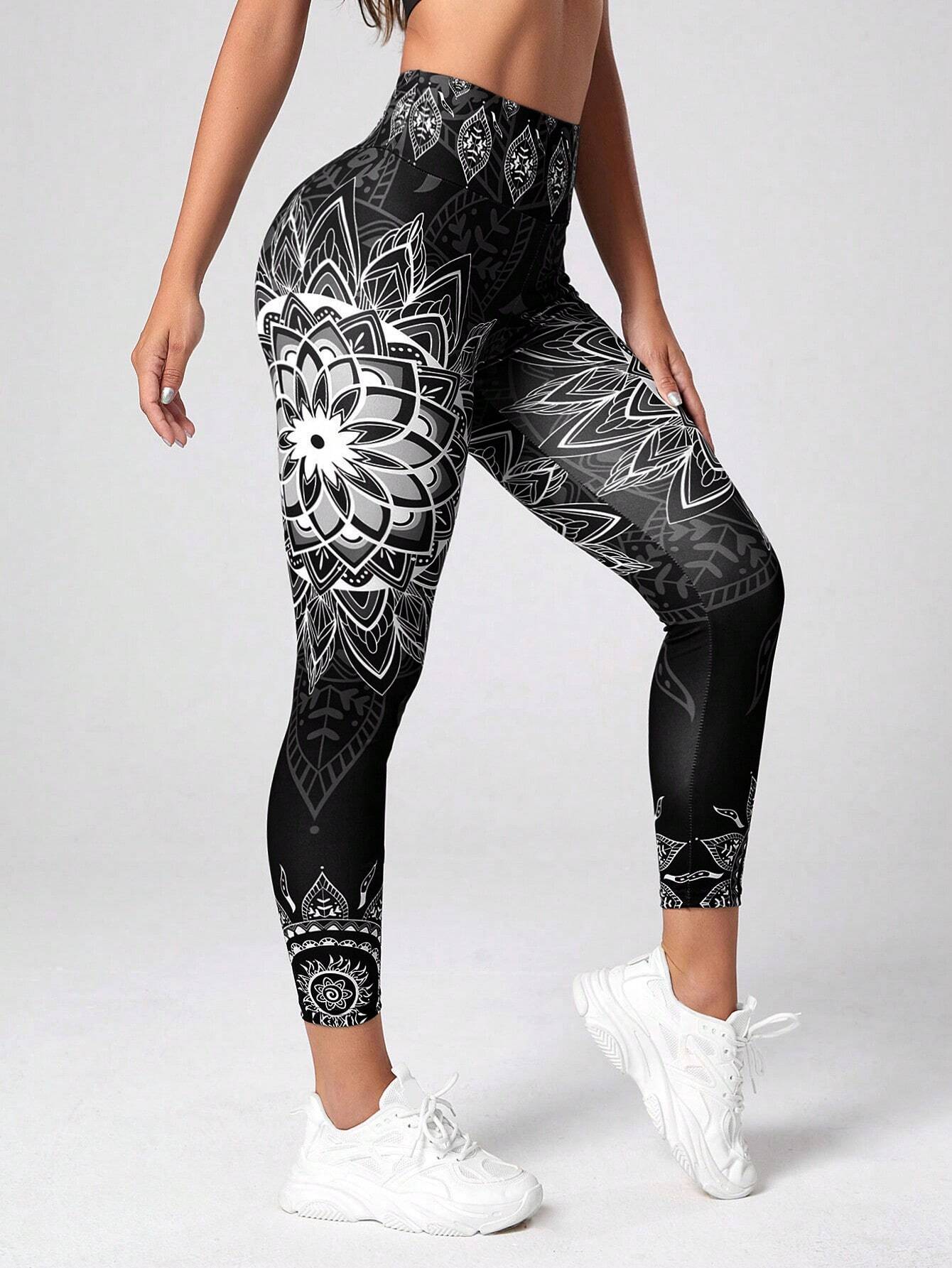 Sport Studio Mandala Print 7/8 Yoga Leggings Wideband Waist Gym Leggings