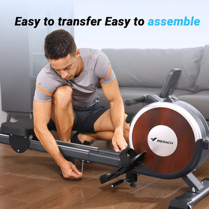 Magnetic Rowing Machine 350Lbs Weight Capacity, 16 Levels of Quiet Resistance, Bluetooth Rowing Machine for Home Workout
