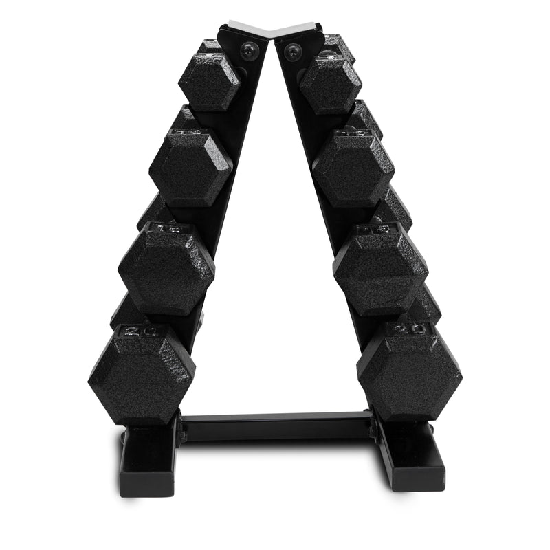 Barbell 100 Lb Cast Iron Hex Dumbbell Weight Set with Rack, Black - Blend Bazaar
