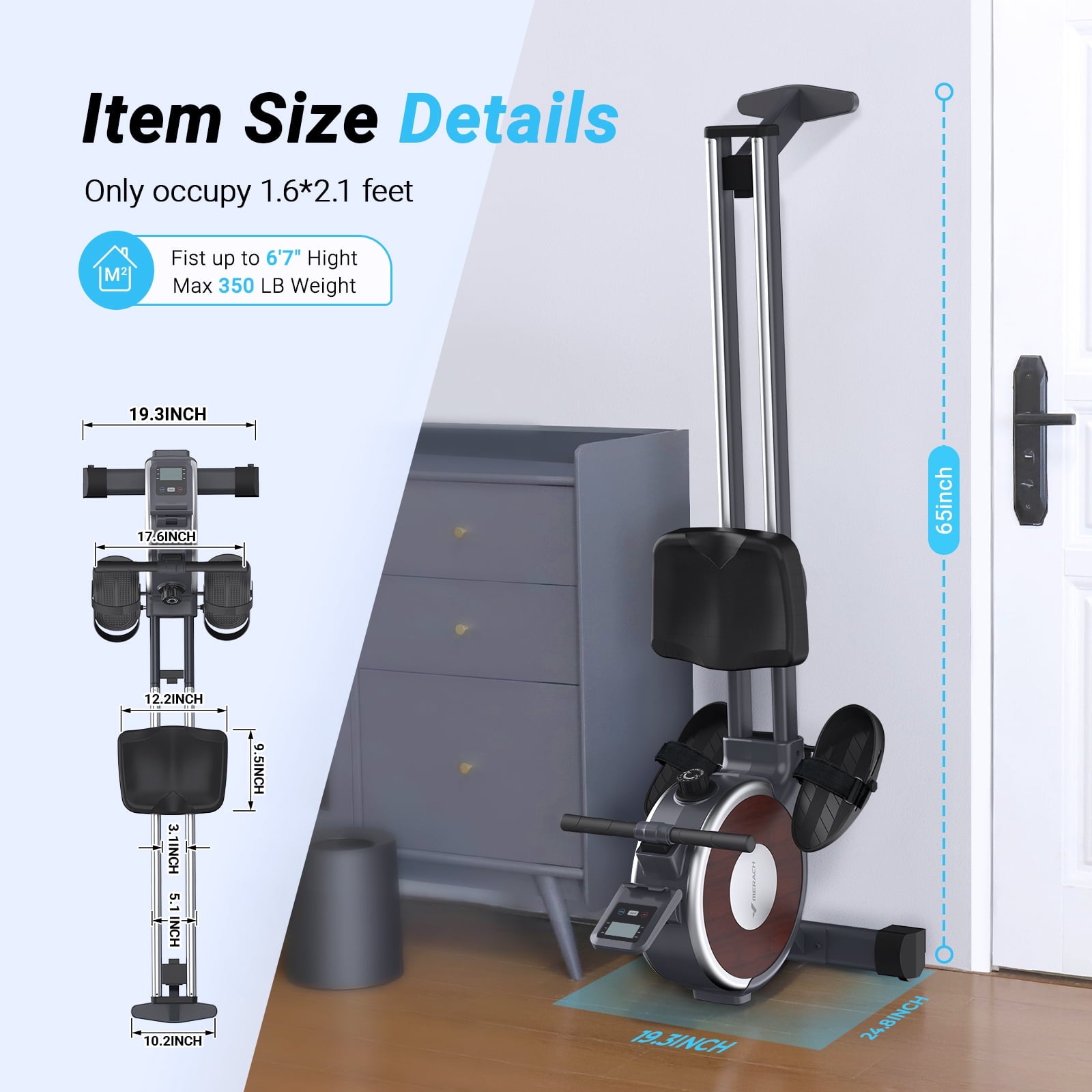 Magnetic Rowing Machine 350Lbs Weight Capacity, 16 Levels of Quiet Resistance, Bluetooth Rowing Machine for Home Workout