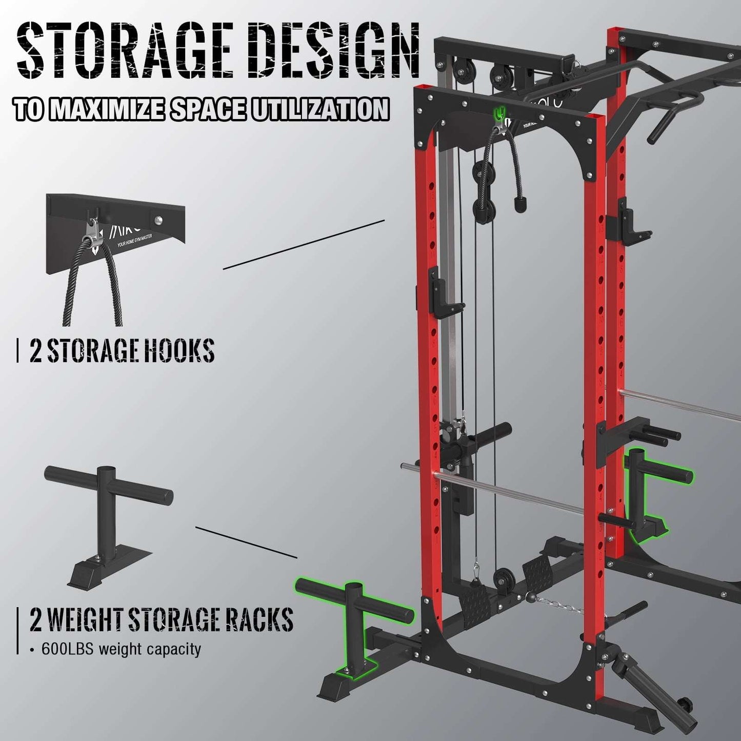 Power Rack Cage with LAT Pulldown System,1200Lbs Capacity Steel Workout Rack, Multi-Functional Squat Rack with 13-Level Adjustable Height and J-Hooks, Dip Bars, T-Bar, Gym Equipment (Upgraded)
