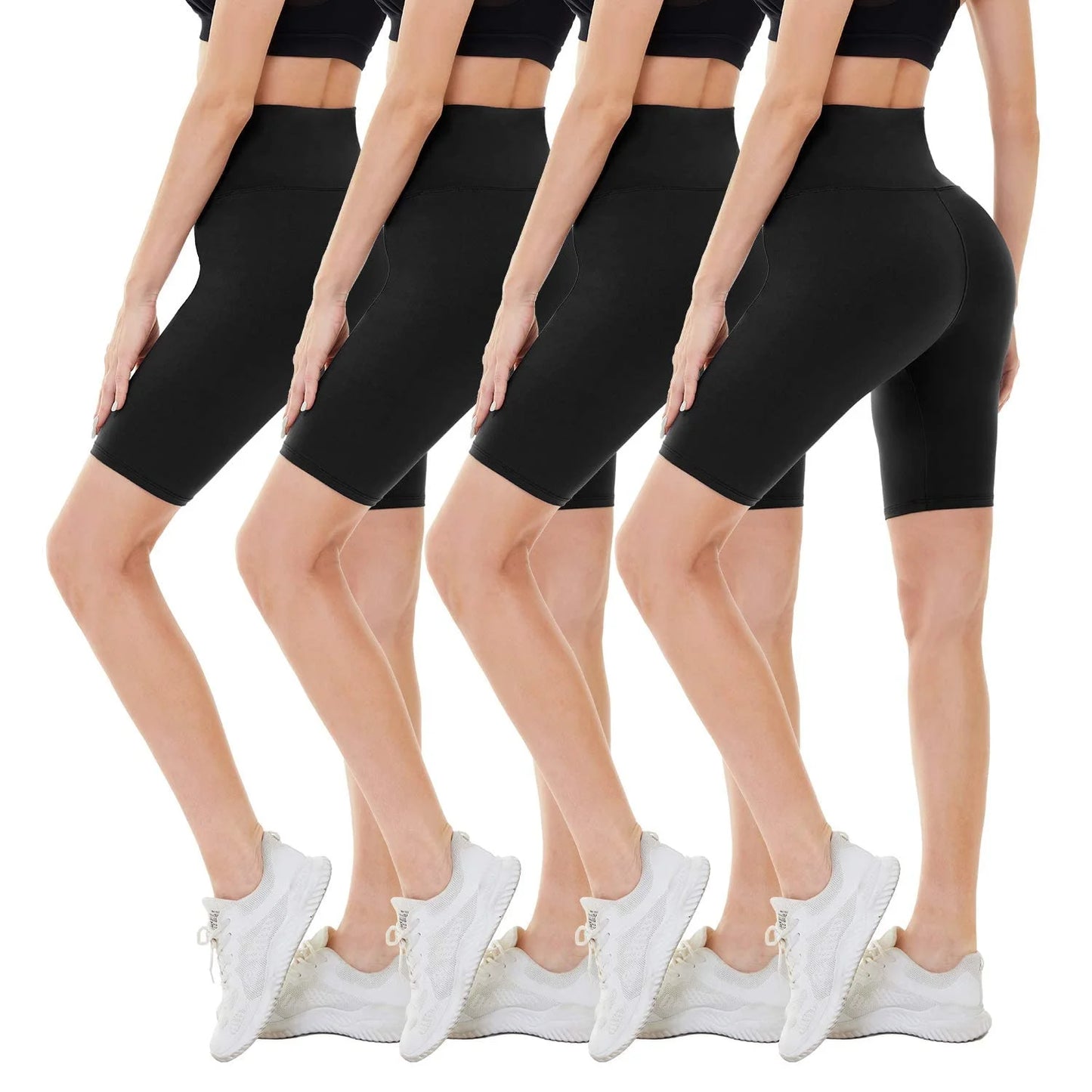 4 Pack Biker Shorts for Women – 8" High Waist Tummy Control Workout Yogacompression Exercise Shorts