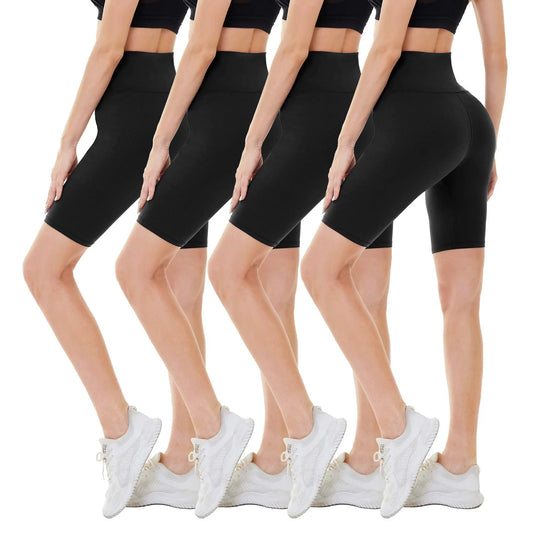 4 Pack Biker Shorts for Women – 8" High Waist Tummy Control Workout Yogacompression Exercise Shorts