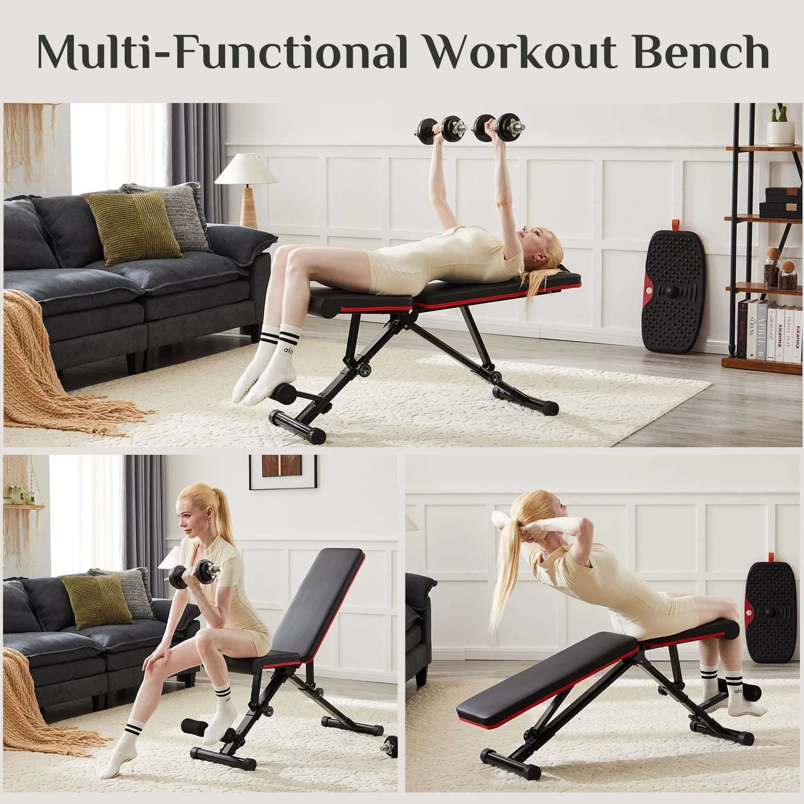 Weight Adjustable Workout Bench for Home Gym, 795LBS Capacity Foldable Bench Press，Black