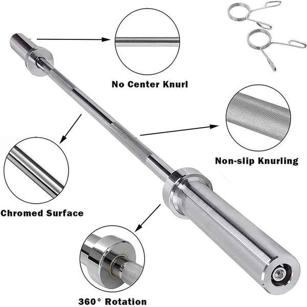 4Ft Straight Barbell Bar, Solid Chrome Weight Bar with 2" Barbell Clamps
