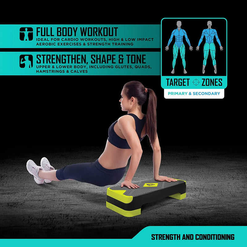 Aerobic Step Platform with Non-Slip Textured Surface 2-Level Adjustable, Compact, Easy-To-Store